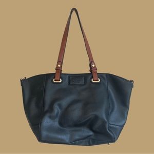 EUC G.H. BASS & CO BLACK & BROWN LEATHER TOTE BAG W/ DETACHABLE COIN PURSE